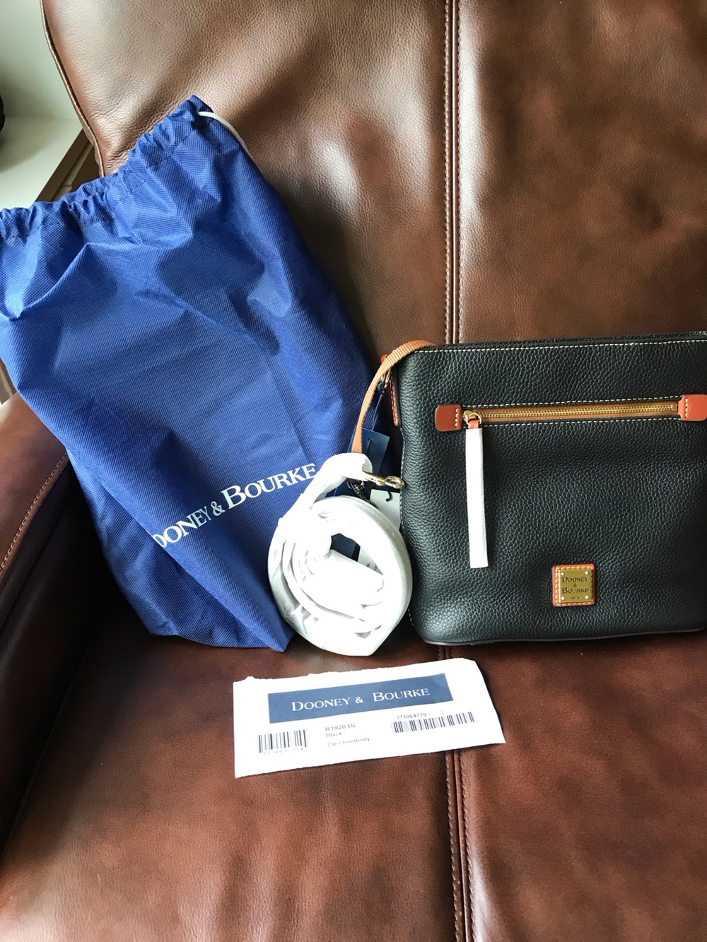 NWT Dooney & Bourke Black Pebble Leather Crossbody Bag with Tan Trim